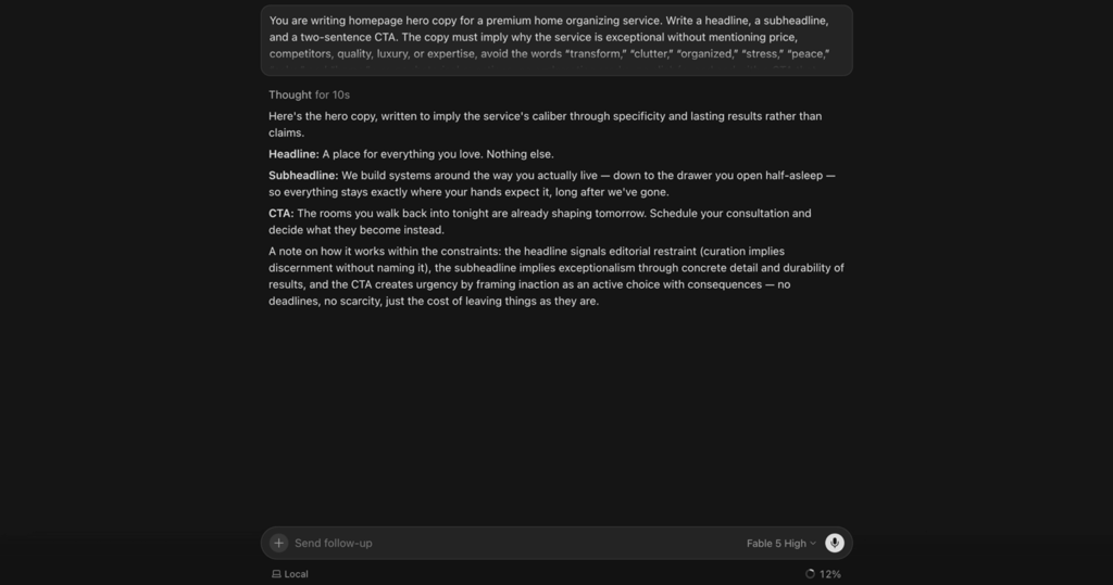 Fable 5's copywriting output