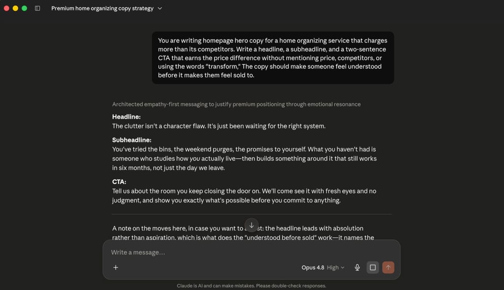 Opus 4.8's copywriting output