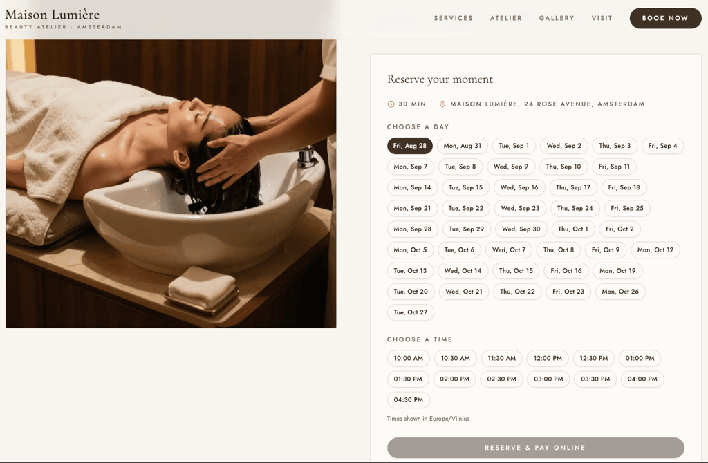 AI-built beauty salon tract pinch a booking sheet wherever shoppers prime an assignment time and time