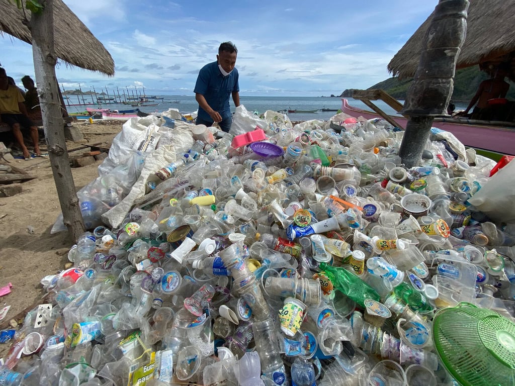 Plastic waste collected in a beach in Bali