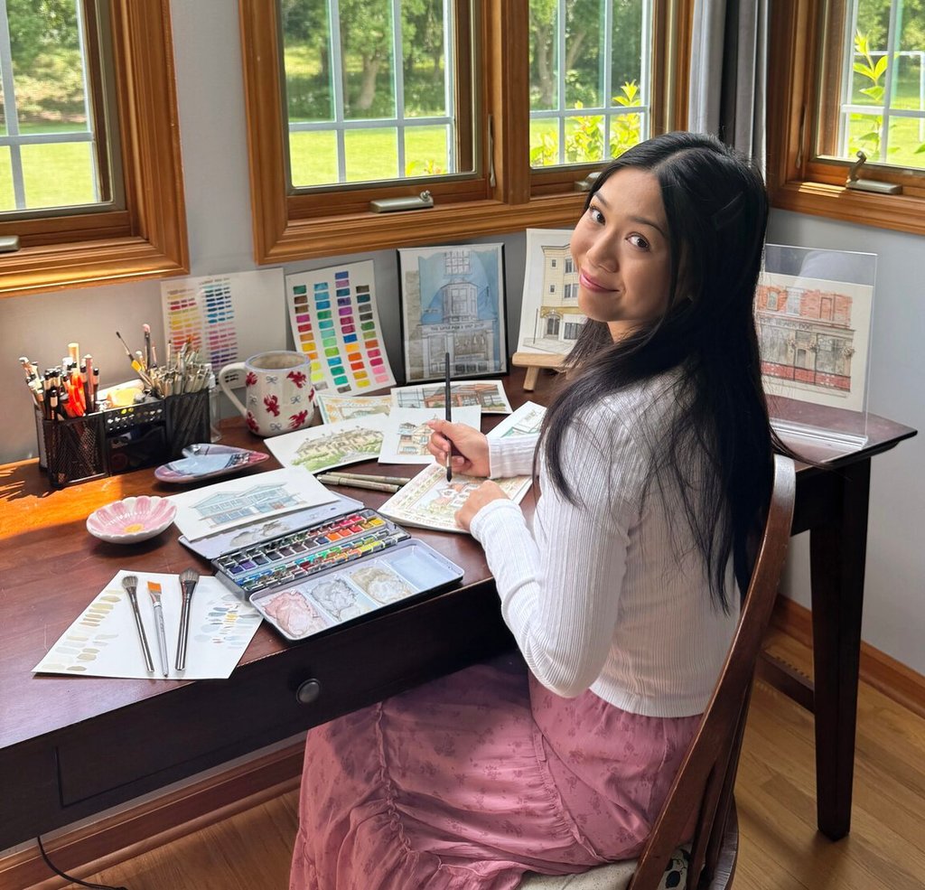 Trinity Shiroma in her art workspace