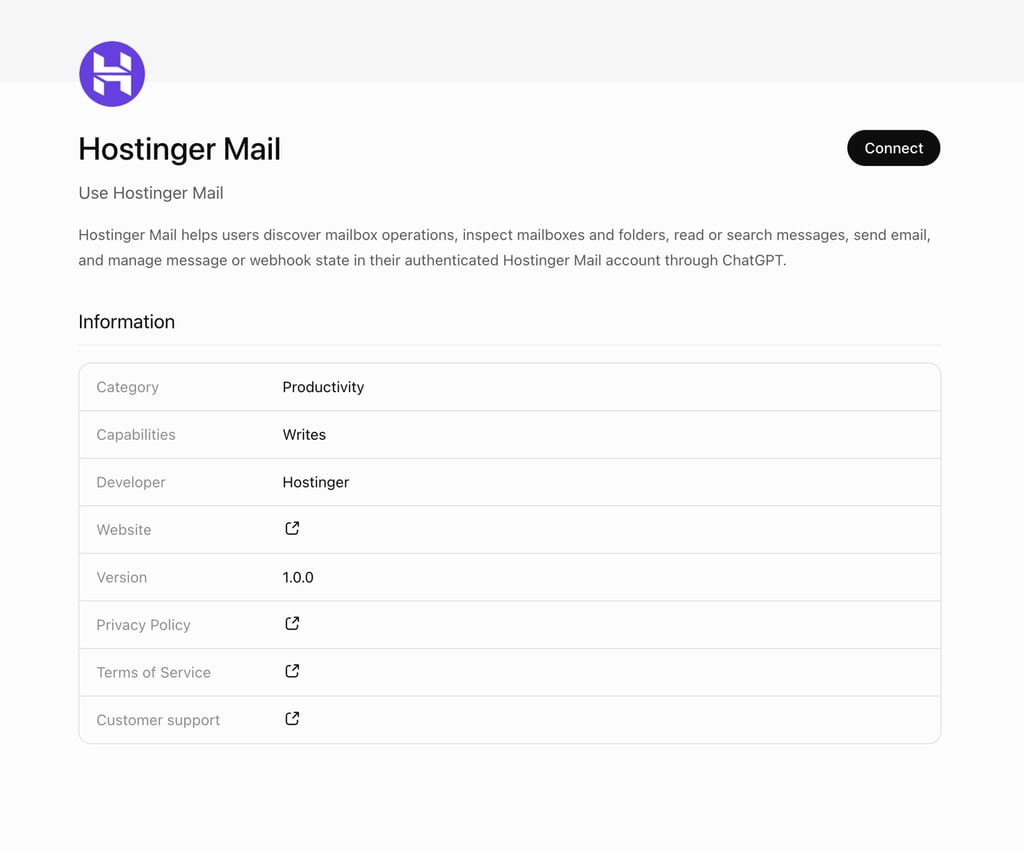 Hostinger Mail on ChatGPT's app list