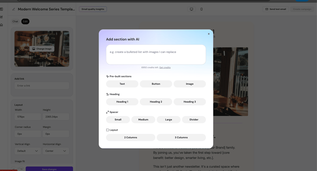 Hostinger Reach's design options interface