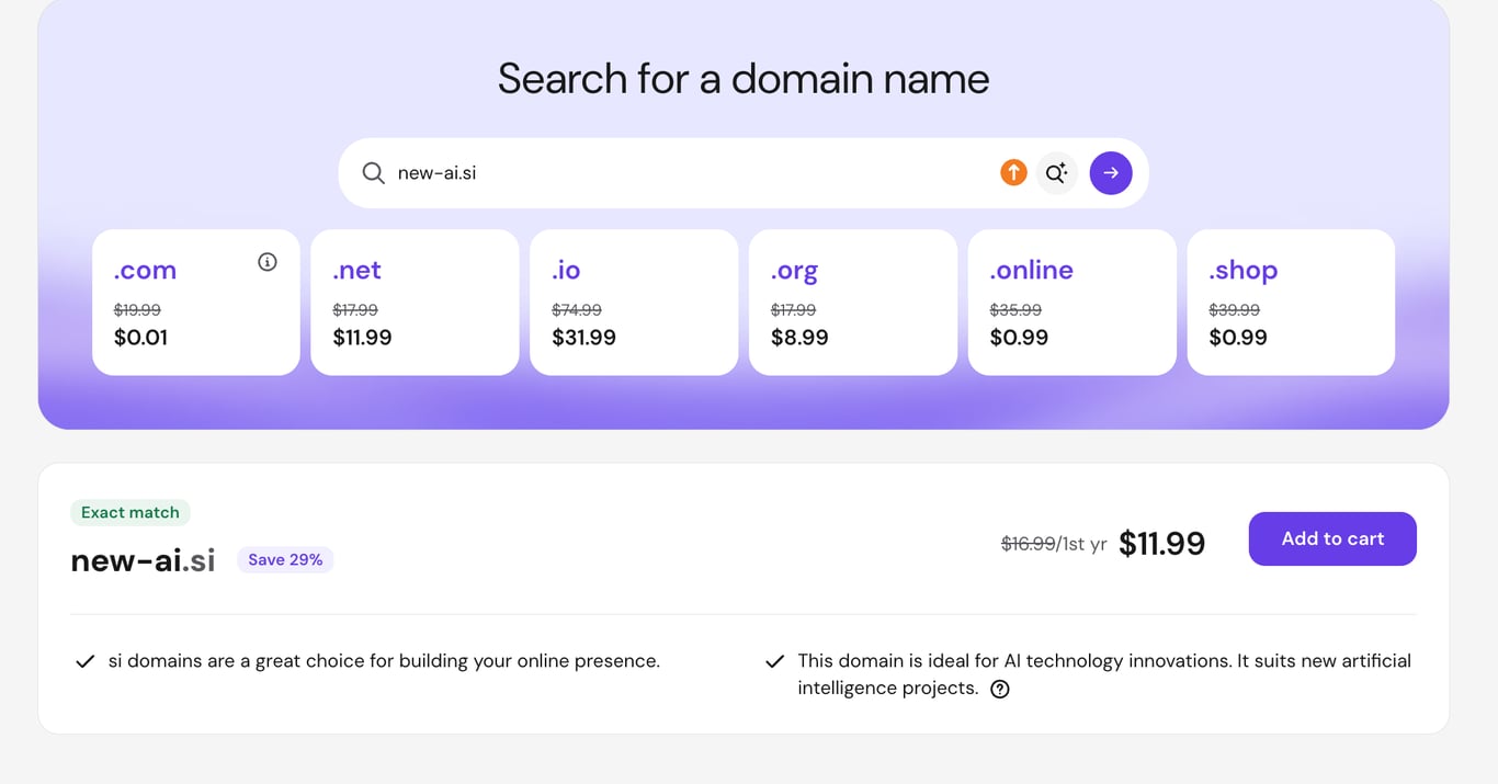 Hostinger domain search for 