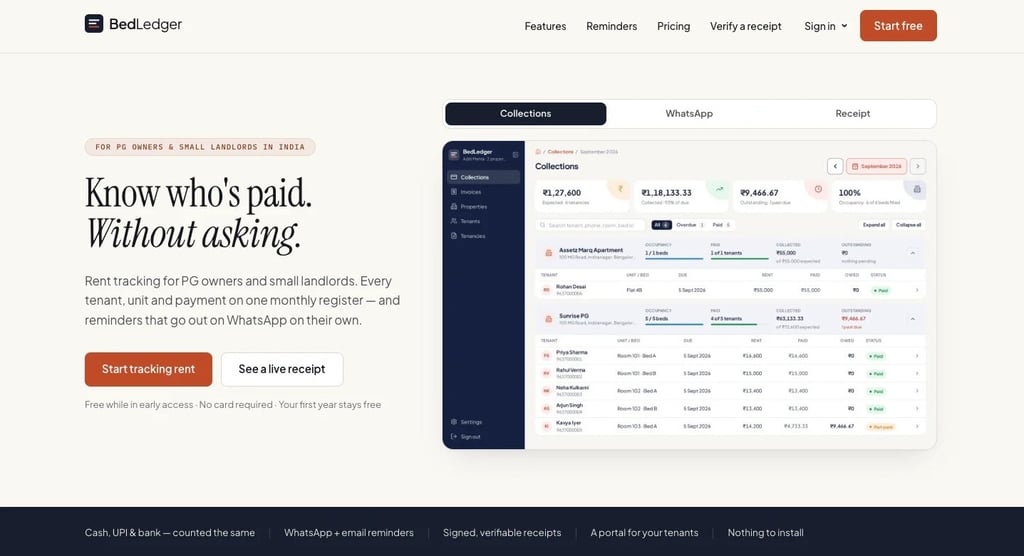 BedLedger's landing page