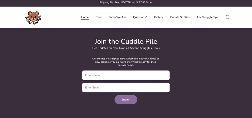 The Cuddle Pile newsletter signup page