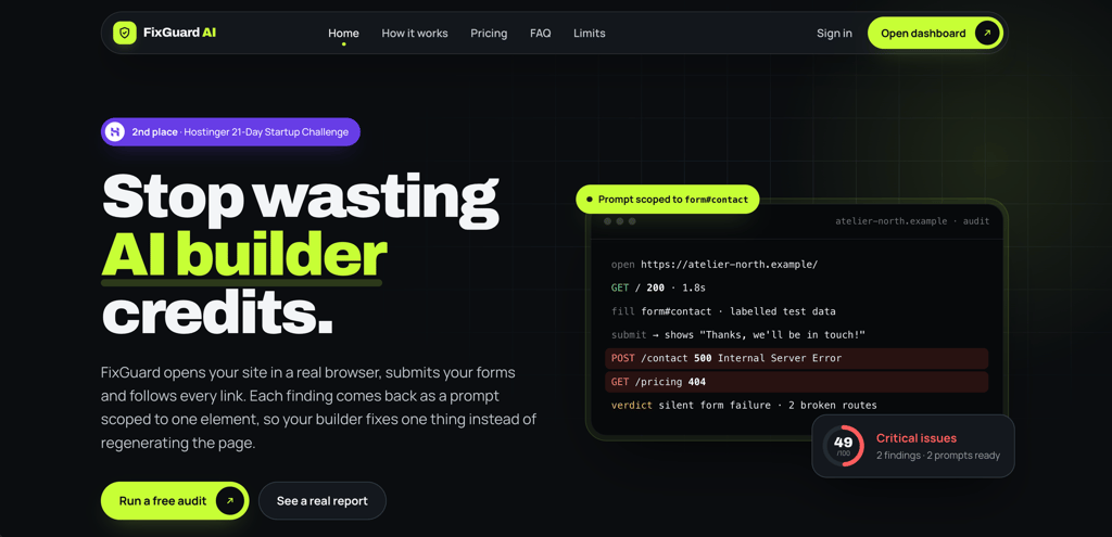 FixGuardAI's landing page