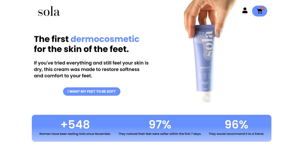 Sola Cosmetics' ecommerce website home page