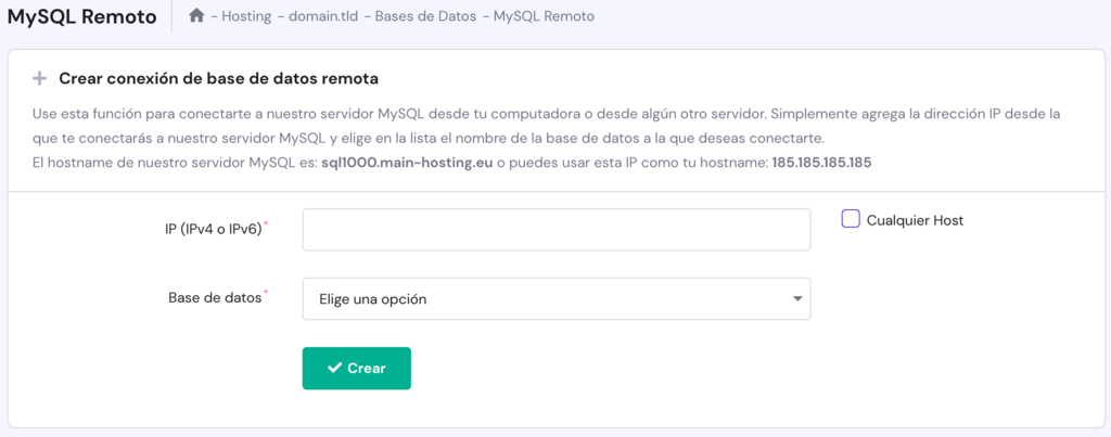 crear conexion remota a base de datos