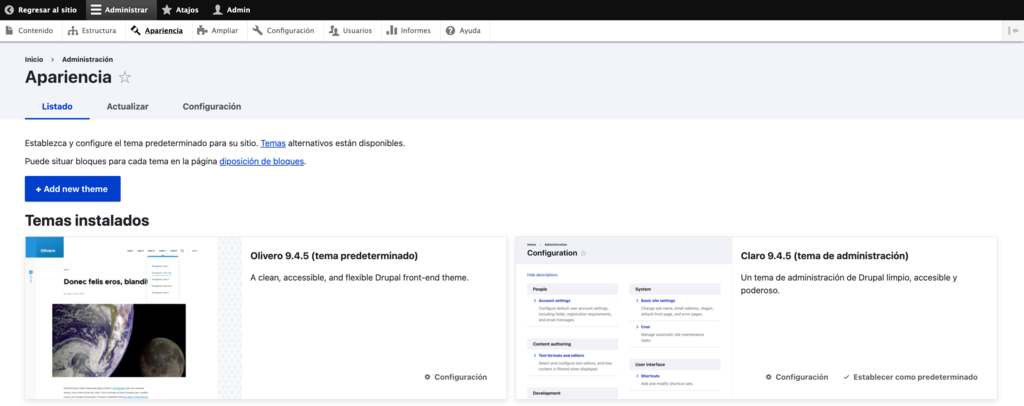 seccion de apariencia en drupal