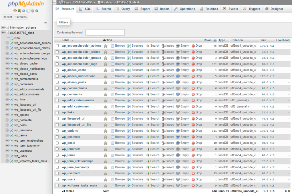 Ejemplo de phpMyAdmin