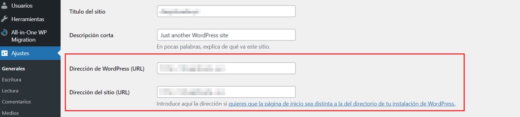 URL de WordPress