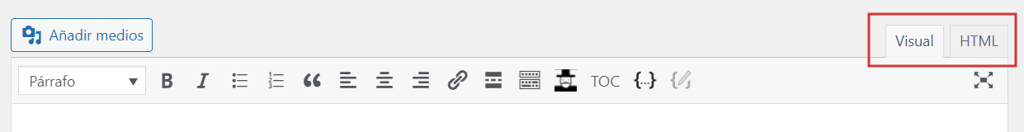 Cambiar entre editores en el editor clásico de WordPress