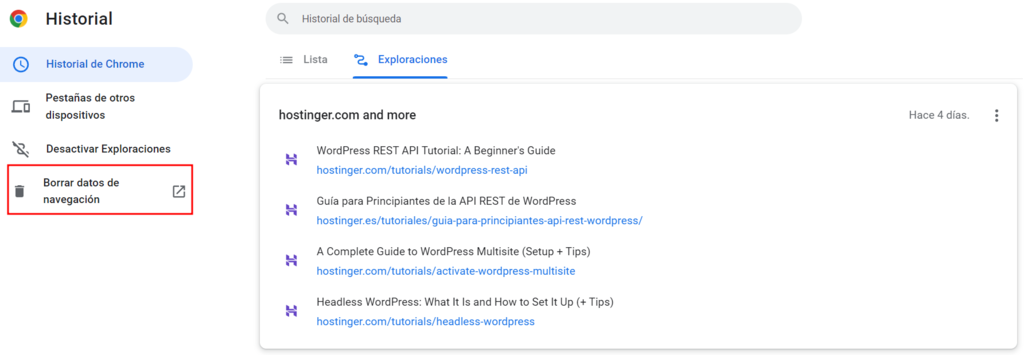 Historial de búsqueda en Chrome