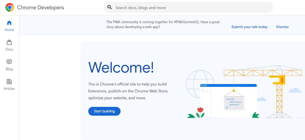 Página de inicio de Google Developer Tools