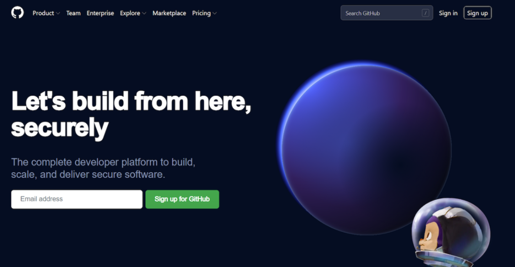 Página de inicio de la herramienta de programación GitHub