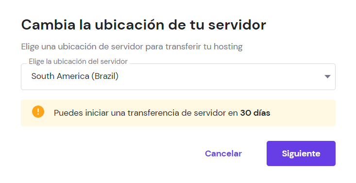 Cambiar la ubicaci&oacute;n del servidor en hPanel