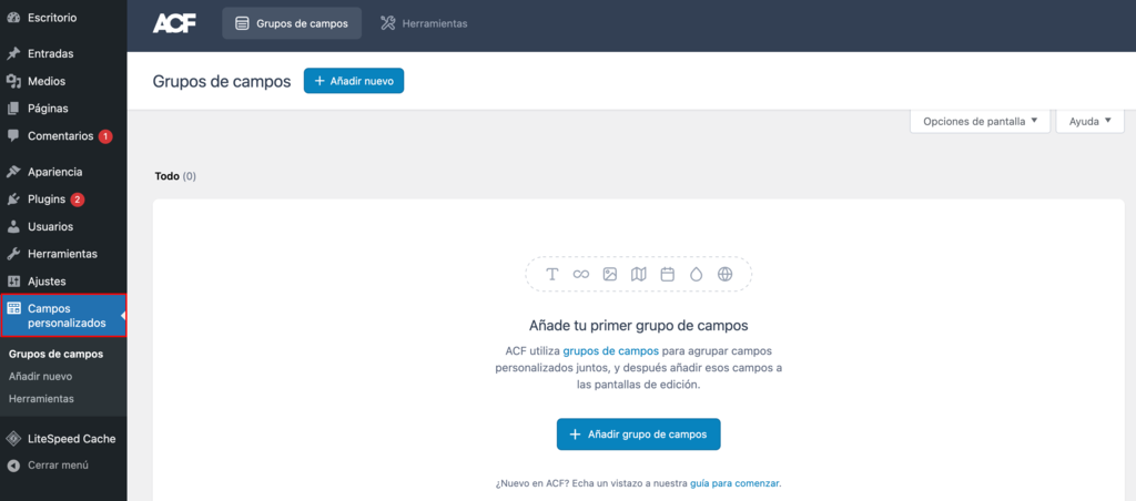Campos personalizados en el escritorio de WordPress
