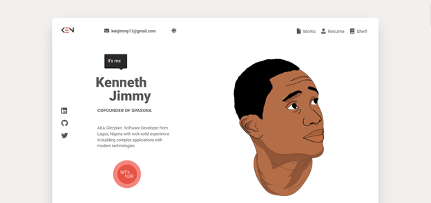 Página de inicio del portafolio de Kenneth Jimmy