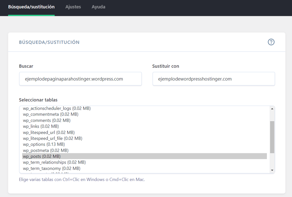 Vista previa del funcionamiento del plugin Better Search Replace