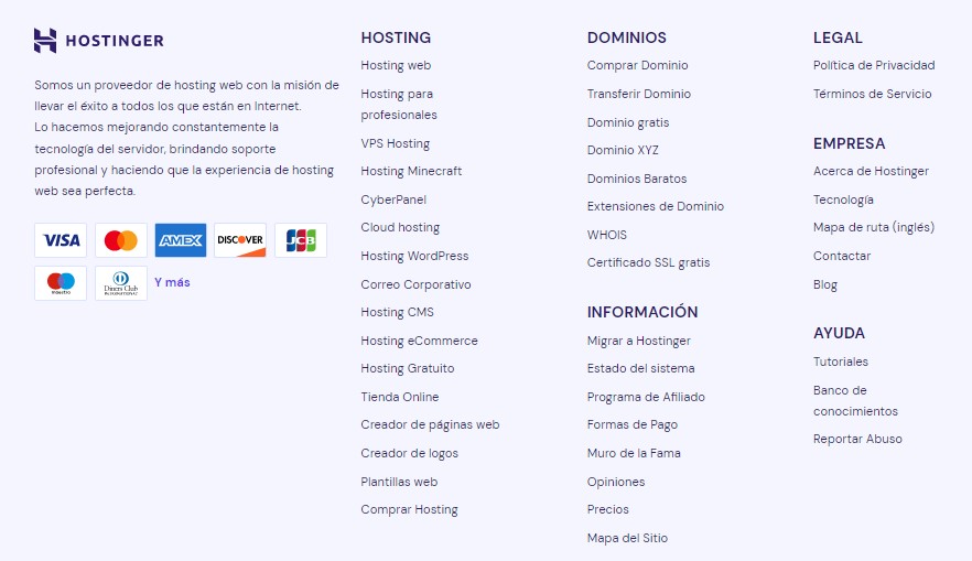 Footer de Hostinger