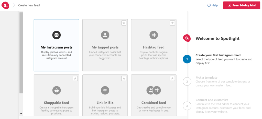 Ajustes para crear un feed en Spotlight