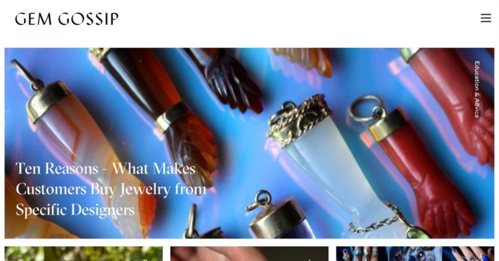 Página de inicio del blog de joyería Gem Gossip