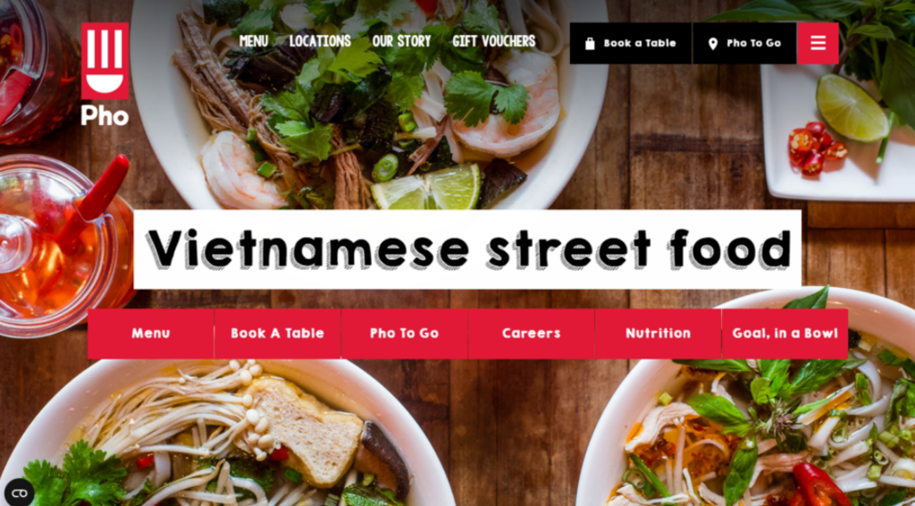 Sitio web Pho Cafe