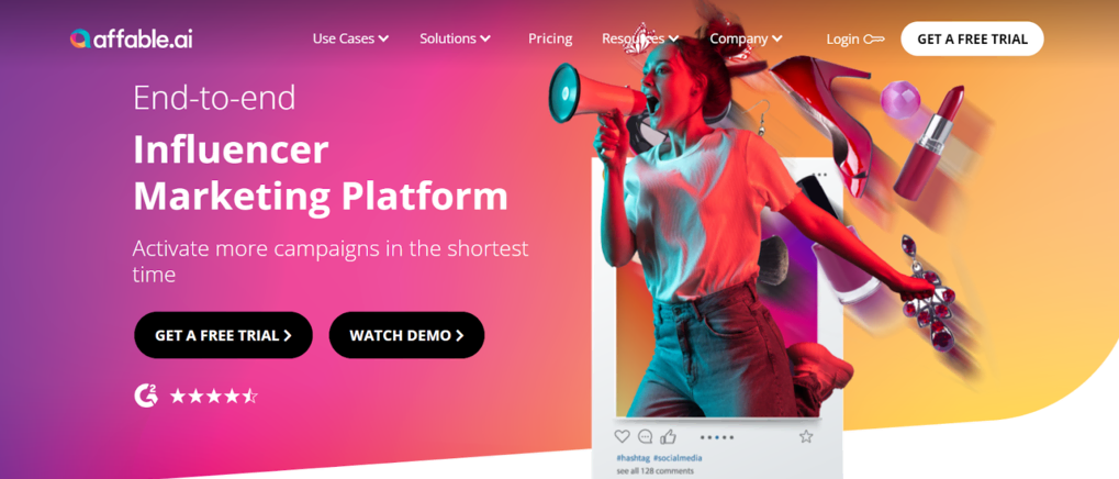 P&aacute;gina de inicio de la herramienta de IA para redes sociales Affable.ai