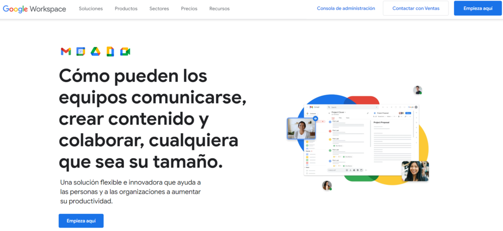 P&aacute;gina de inicio de Google Workspace