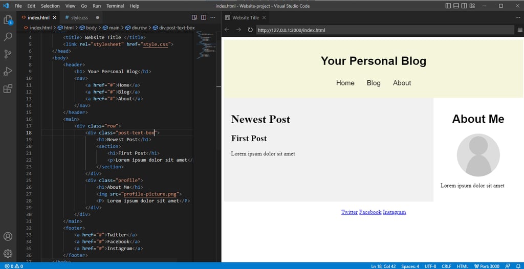 Función de vista previa en Visual Studio Code.