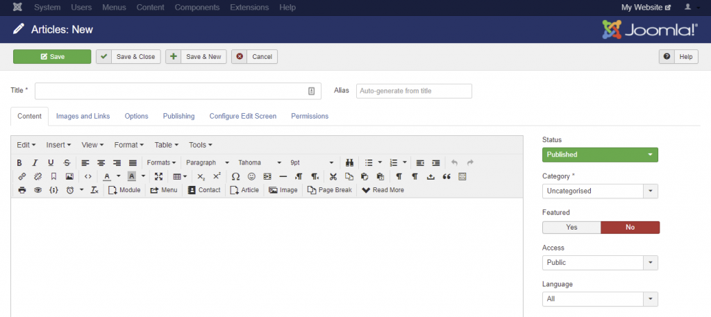 Editor de entradas de Joomla
