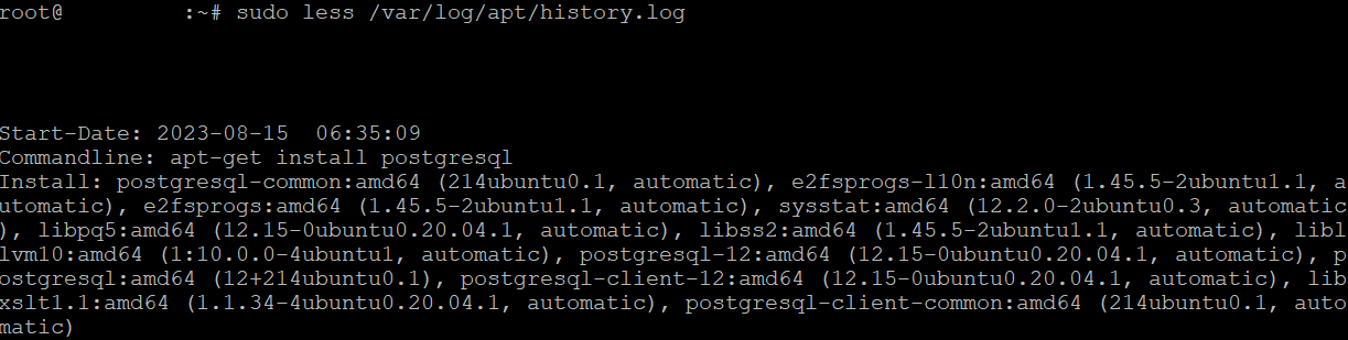Utilización del comando less en Ubuntu