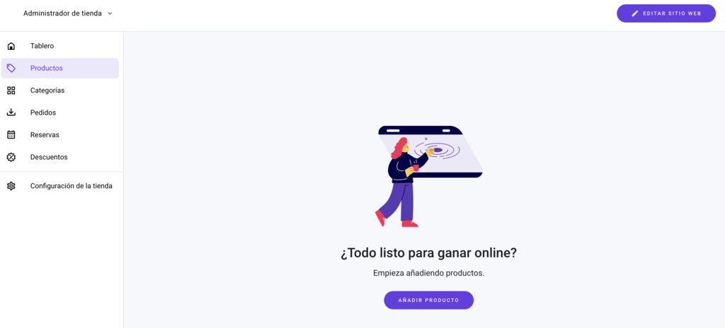 Secci&oacute;n de productos del Creador de Hostinger