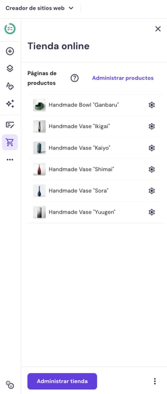 Bot&oacute;n de Administrar tienda del Creador de Hostinger