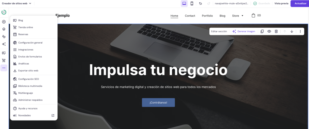 Creador de p&aacute;ginas web de Hostinger