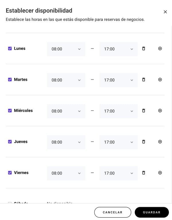 Calendario semanal del Creador de p&aacute;ginas de Hostinger