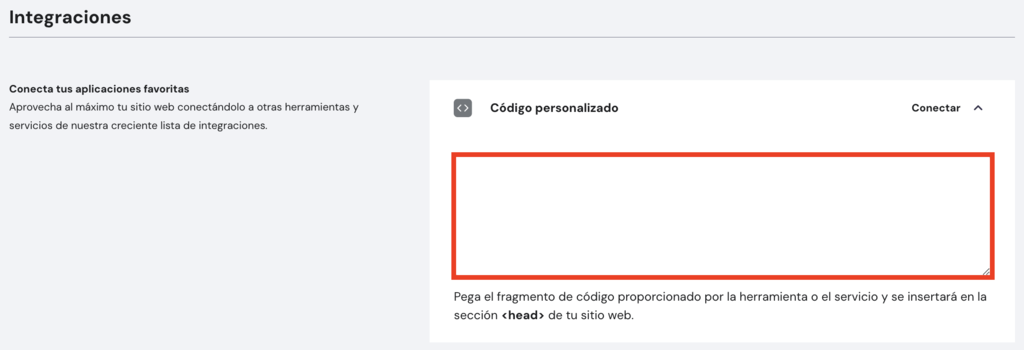 Secci&oacute;n de Integraciones del Creador de p&aacute;ginas web de Hostinger