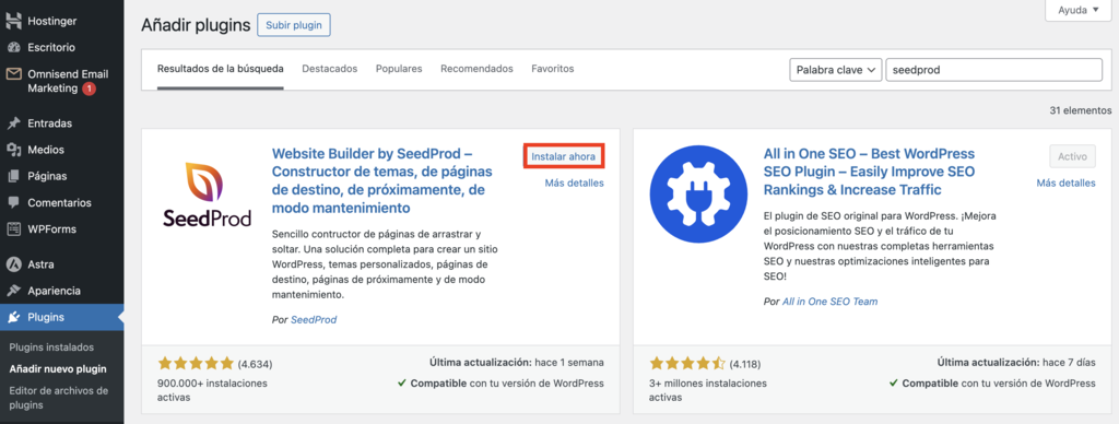 Secci&oacute;n de Plugins de WordPress