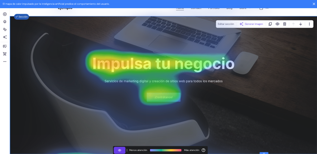 Mapa de calor del Creador de p&aacute;ginas web de Hostinger