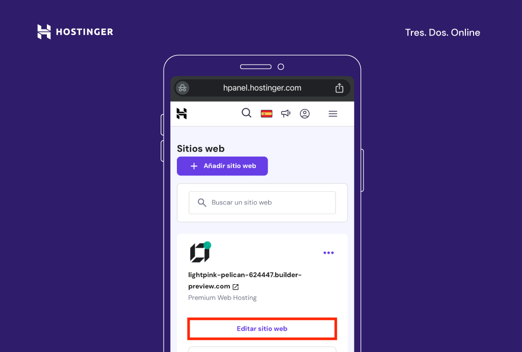 Opci&oacute;n Editar Sitio web del Creador de Hostinger
