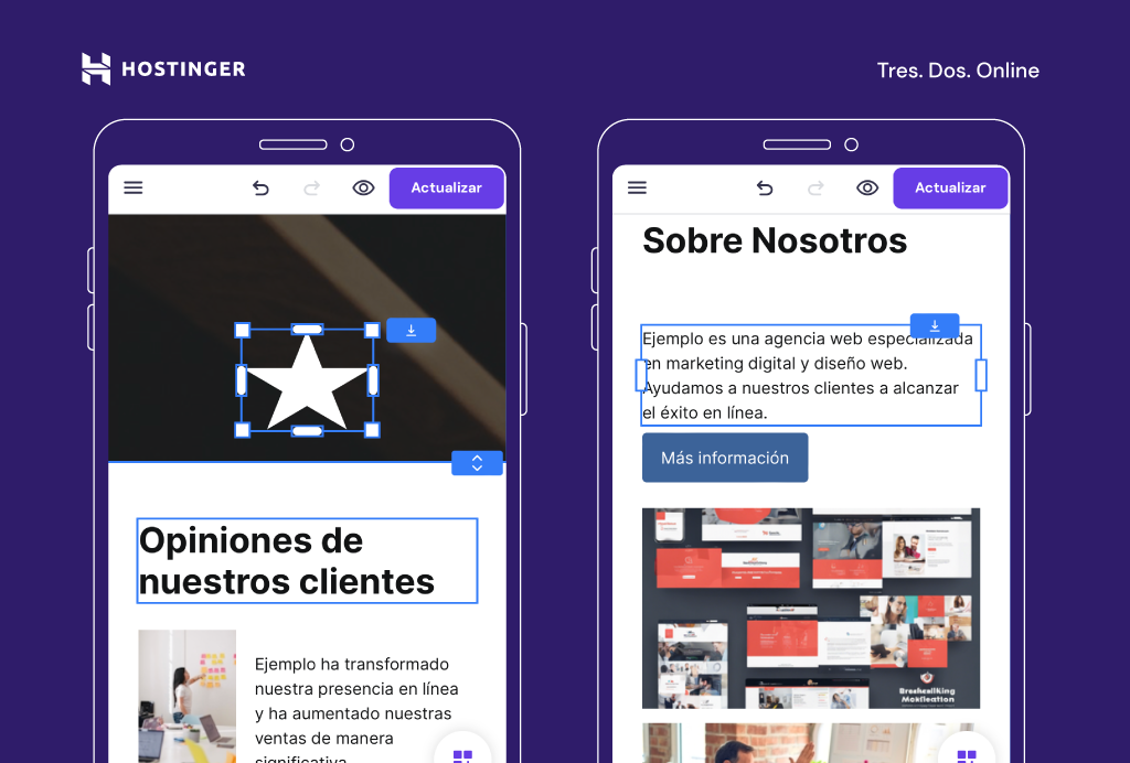 A&ntilde;adir elementos en una p&aacute;gina en el Creador web de Hostinger