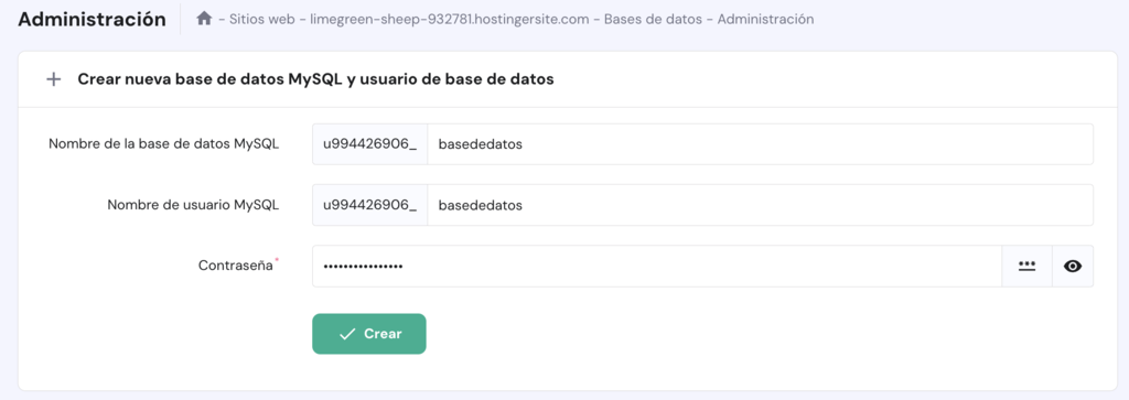 Administraci&oacute;n de bases de datos de hPanel