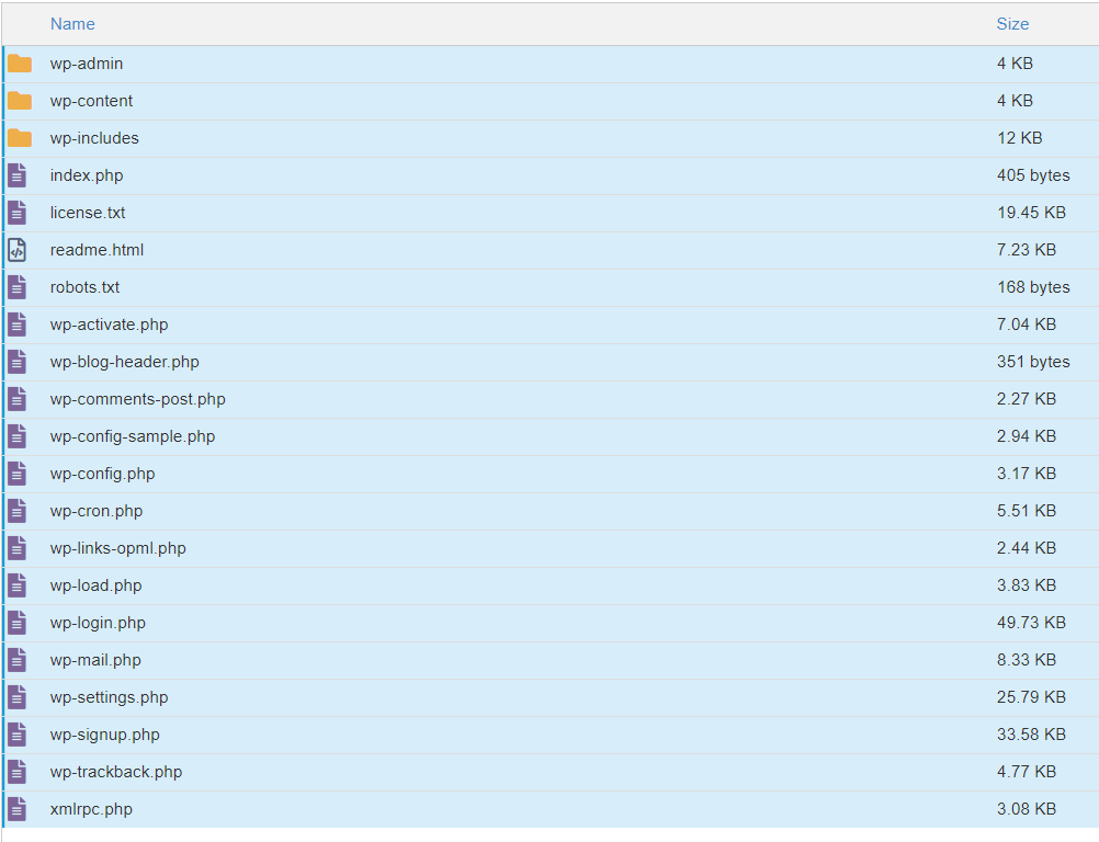 Lista de archivos de sitio web