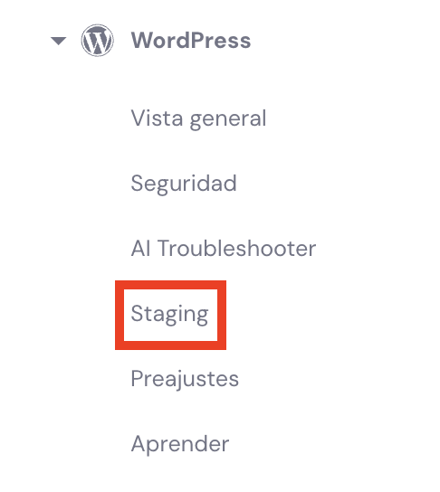 Secci&oacute;n de WordPress en hPanel