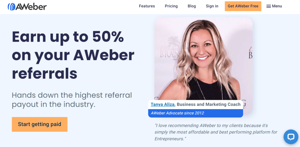 Sitio web de AWeber