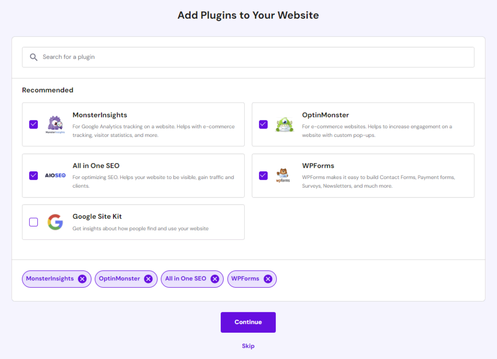 新しいWordPress Webサイトにプラグインを追加