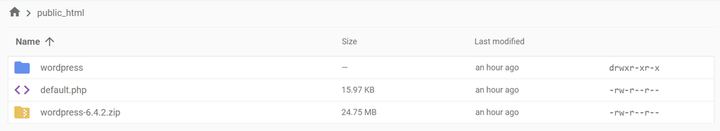 Hostingerのファイルマネージャーで確認したルートディレクトリ内のWordPressファイルを抽出