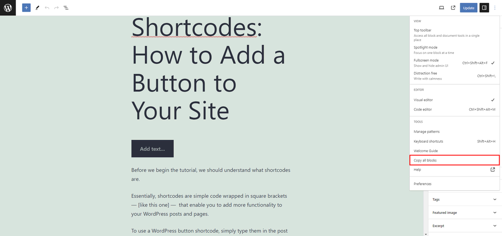 オプションメニューの「すべてのブロックをコピー」機能が強調表示