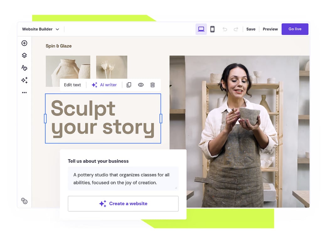 Hostingerサイト作成ツールのエディターモックアップ画像
